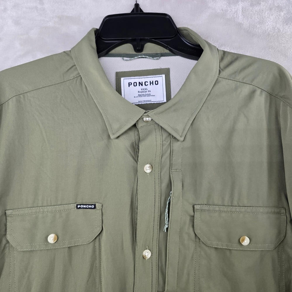 Poncho Fishing Shirt Mens 3XL Green Long Sleeve Magnetic Pockets Regular Fit